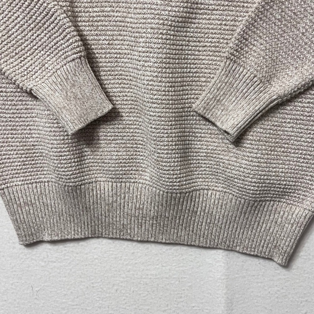 Men's Mutual Weave Crew Neck Long Sleeve Sweater LT Beige Neutral Cotton Casual - Picture 3 of 9